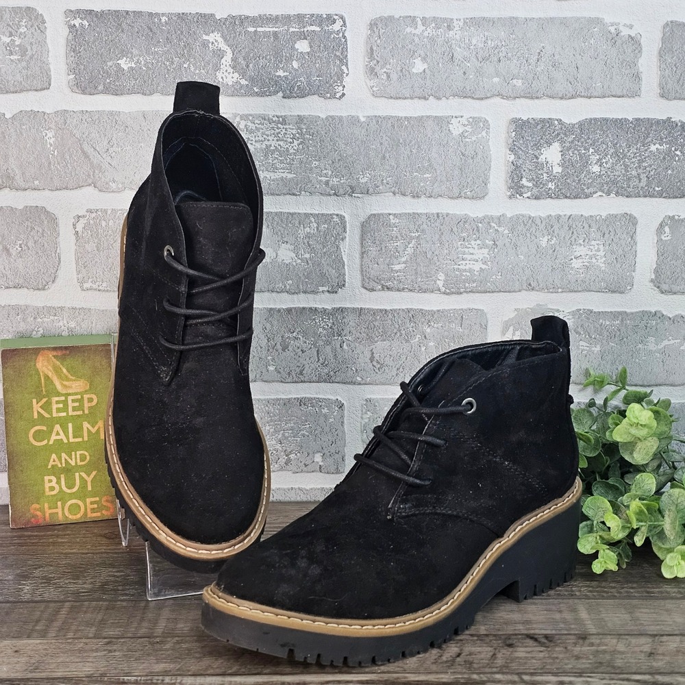 White Mountain Daniella Lace-Up Ankle Booties Lug Sole Black‎ 7.5M